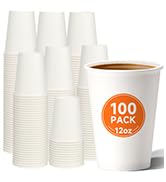 METAPRINT Disposable Paper Cups 12 oz [100 Pack], White Hot Coffee Cups, 12 oz Paper Coffee Cups,...