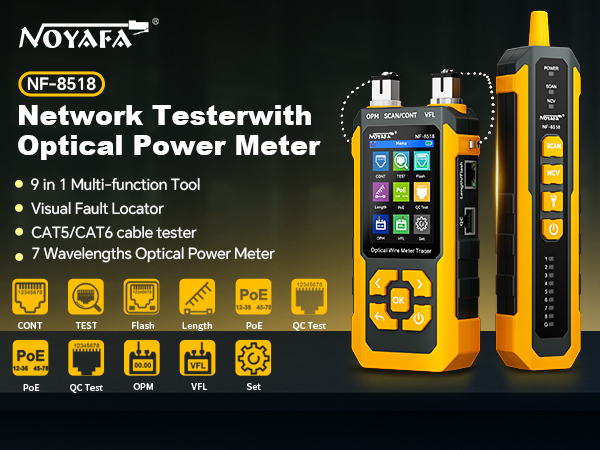 NF-8518 Network Cable Tester with Optical Power Meter, Ethernet Cable Tester, CAT6 Cable Tracker