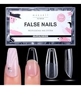 Makartt Coffin Nail Tips: Medium, 504 PCS, 15 Sizes, Half Matte, Clear Fake Nails Ballerina Shape...