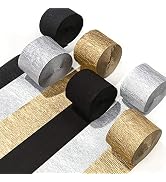 PartyWoo Crepe Paper Streamers 6 Rolls 492ft, Pack of Gold, Silver and Black Party Streamers for ...