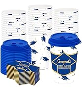 JarThenaAMCS 48 Set Graduation Disposable Coffee Cups with Lids Sleeves Drinking Cups Gold Foil B...