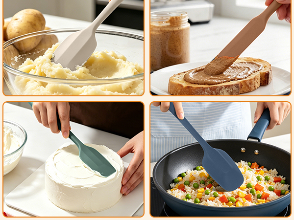 Silicone spatula spreads toast frosting, cakes, and stirs fried rice