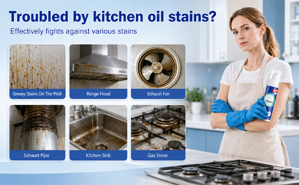 Rinse-Free Foam Cleaner Spray for Kitchen Grease,Effectively fights against various stains