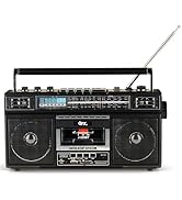 QFX J-220BT Boombox MP3 Conversion from Radio to Cassette with 4-Band (AM, FM, SW1, SW2) Radio wi...