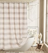 Seenus Boho Farmhouse Beige Cotton Linen Shower Curtain with Tassels Heavyweight Tan for Bathroom