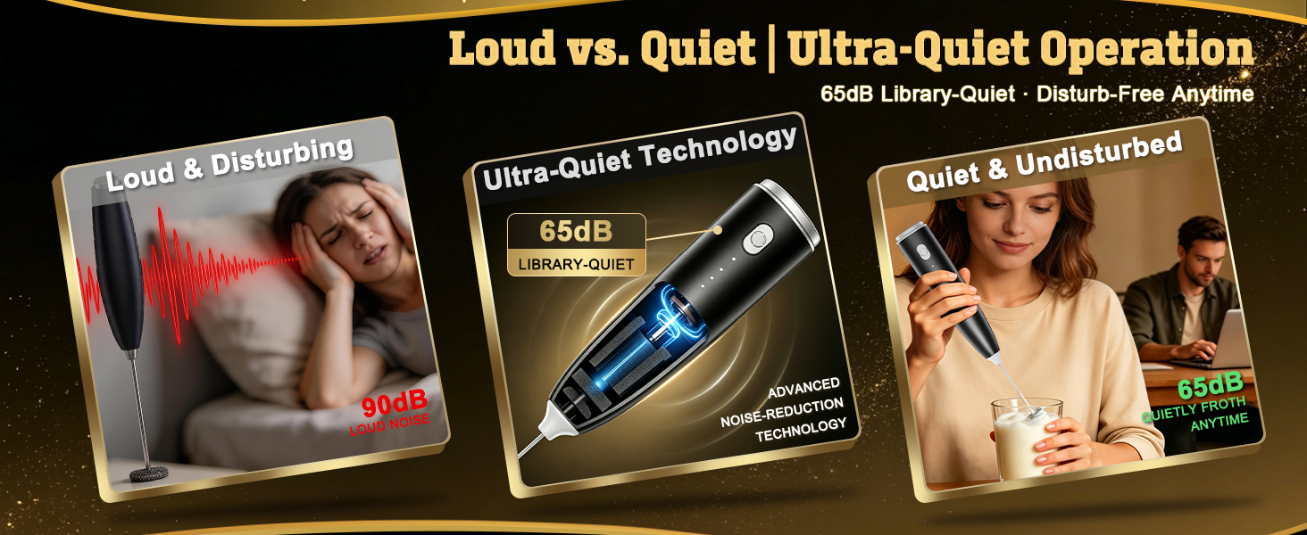 Loud vs. Quiet Ultra-Quiet Operation 65dB Library-Quiet · Disturb-Free Anytime