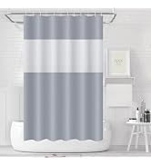 timecity Grey Shower Curtain Plastic Shower Curtain Set with 12 White Hooks Clear Top Window PEVA...