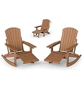 SUUNYN Adirondack Rocking Chair with Retractable Ottoman Set of 2, 4-in-1 Foldable Reclining Pati...
