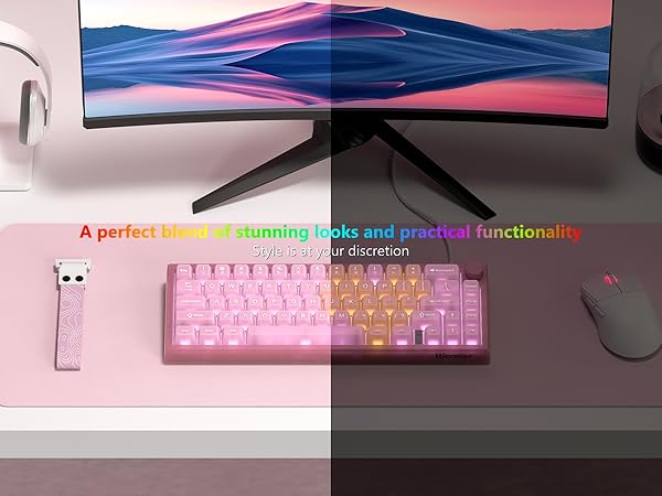 Womier 60% Gaming Keyboard Pink Transparent Jade, QMK/VIA Creamy Mechanical Keyboard