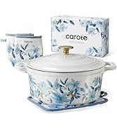 CAROTE 5 QT Cast Iron Dutch Oven Pot with Lid, Enameled Floral Dutch Ovens with Cotton Potholders...