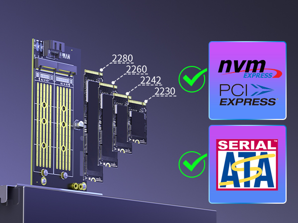GLOTRENDS PA12-HS M.2 PCIe Adapter with Heatsink for One M.2 NVMe SSD and One M.2 SATA SSD