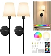 Brightown Battery Operated Wall Sconces Set of 2, Cordless Wall Lights with Rechargeable Bulbs an...