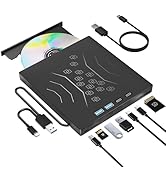 7 in 1 External DVD Drive, External CD/DVD Drive for Laptop USB 3.0 & Type-C, Portable CD/DVD +/-...