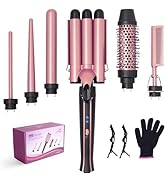 Asani Curling Iron Wand Set 6-in-1 - Beachwaver Hair Curler with 3 Barrel Hair Crimper, Tapered, ...