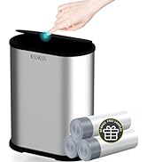 KSSKSS 1.8 Gallons Small Stainless Steel Trash Can with Press Type Lid, Slim Bathroom Garbage Bin...