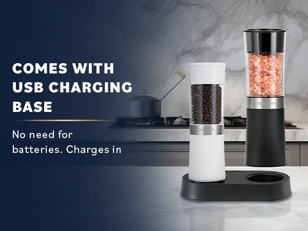 salt and pepper grinder set with charging base