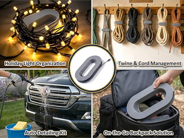 Versatile Starlink wire winder for lights, auto hoses, and backpack storage.