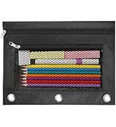 INNOIO 3 Ring Binder Pencil Pouch - Oxford Fabric Pencil Case with 2 Zippered Pockets, Clear Mesh...
