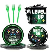 96 Pcs Video Game Plates and Napkins Party Supplies Gaming Party Tableware Set Green Gamer Party ...