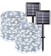 JMEXSUSS White Solar String Lights Outdoor Waterproof, 2 Pack Total 66FT 200 LED Solar Fairy Ligh...