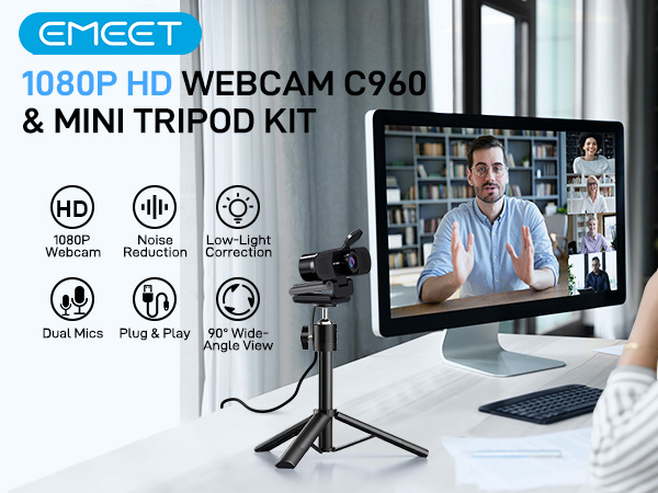 EMEET C960 Webcam with Tripod