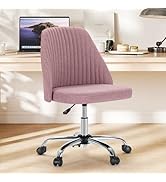 Sweetcrispy Armless Vanity Chair, Cute Comfy Home Office Desk Chair with Wheels, Modern Upholster...