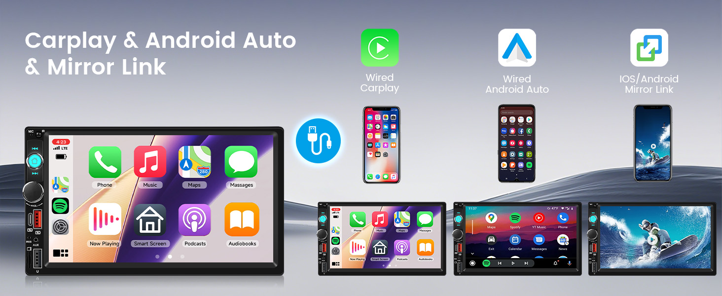 Car Stereo Double Din Car Radio Wireless Carplay Android auto Touch Screen