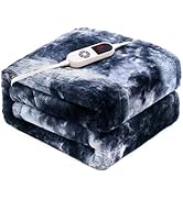PTQ Electric Heated Throw Blanket 62"x84",Luxury Blue Twin Faux Rabbit Fur Electric Blanket,Fast ...