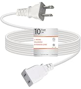 10 Feet Extension Cord White Flat Thin Flexible 2 Prong Long Polarity Power Cord for Indoor Outdo...