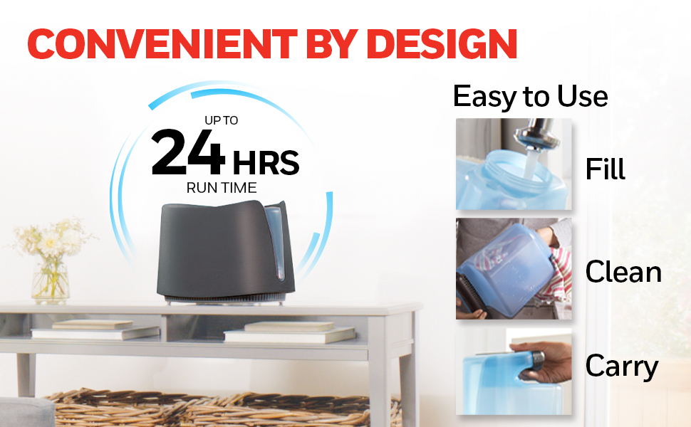 convenient design; easy to use; runs for 24 hours