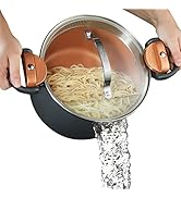 Gotham Steel 5 Quart Stock Multipurpose Pasta Pot with Strainer Lid &amp; Twist and Lock Handles, Non...
