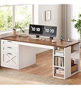 SEDETA 55.1" Farmhouse Office Desk with 3 Drawers, Executive Desk with File Drawer &amp; Storage Shel...