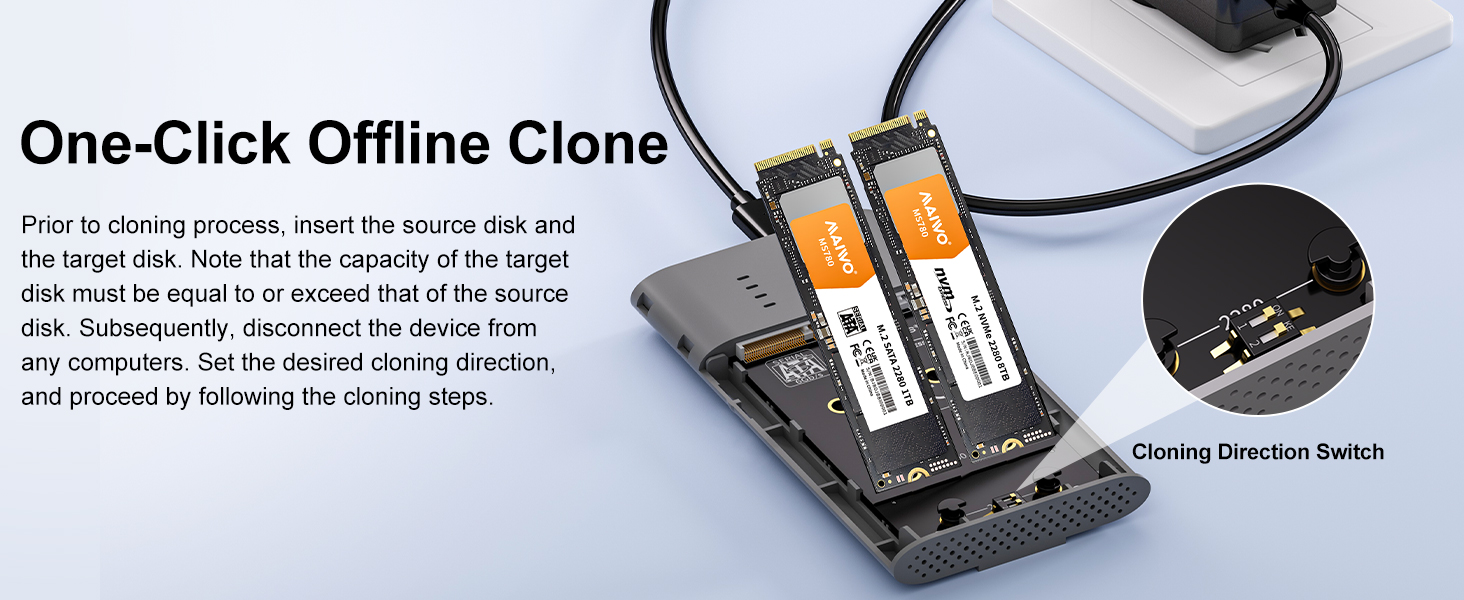 Dual-Bay M.2 SSD Enclosure Cloner for NVMe &amp;amp; SATA