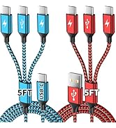 USBA+C Dual Input Heads USB C Cable Multiple Connectors, USB A to C Multi Charging Cable(Red) + U...