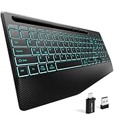Hamile 2.4G&amp;Bluetooth Wireless Keyboard - Light Up Keyboards with Wrist Rest - 8 Backlit Effects ...