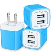 Wall Charger Block, USB Wall Plug, 3 Pack Double USB Fast Charging Cube Cell Phone Charger Power ...