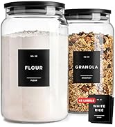 EDELHAUS 2x Large Glass Storage Containers with Airtight Black Lids [135oz/4000ml] | Extra Thick ...