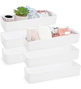 ZAVOOS 6 Pack Plastic Drawer Organizer, 10'' x 3.3'' x 1.8'' White Stackable Vanity Storage Tray,...