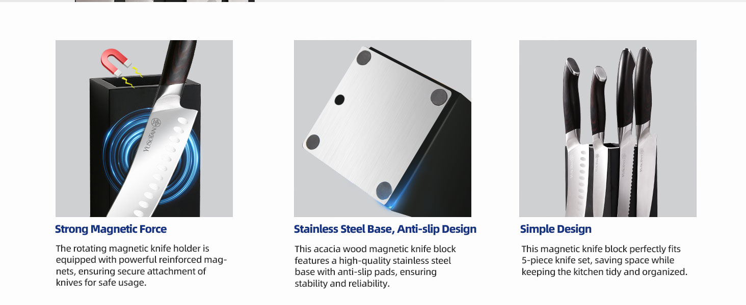 kitchen knife set with a wooden magnetic knife holder