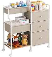 Modanais Baby Organizer and Storage - 3 Tier Rolling Cart with Dividers and Drawers, Easy To Asse...