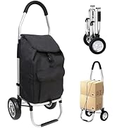 2 in 1 Shopping Cart for Groceries, 110 lbs Grocery Cart on Wheels, Foldable Shopping Cart with W...