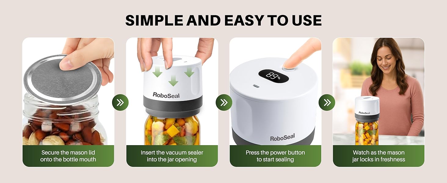 RoboSeal Rechargeable Mason Jar Vacuum Sealer for Mason Jars