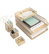 Blu Monaco Office Supplies Gold Desk Accessories for Women-6 Piece Interlocking Stylish Desk Orga...