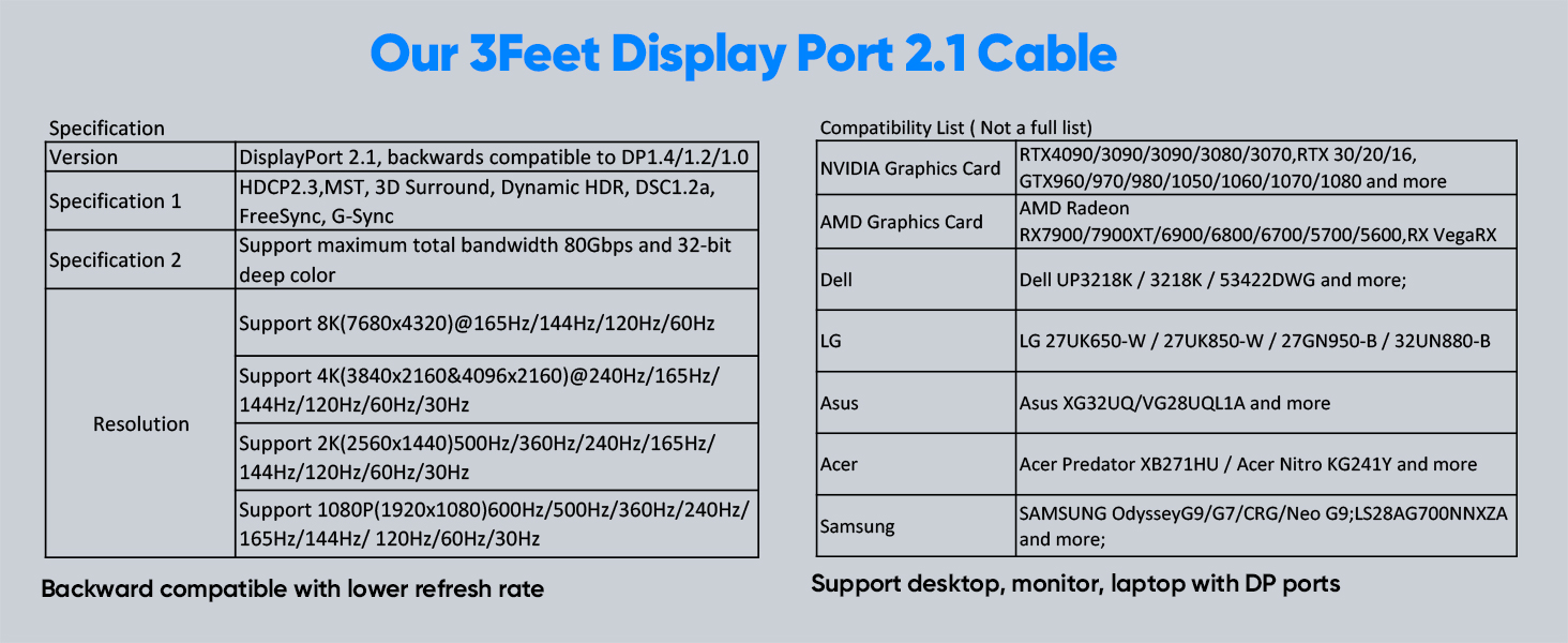Display Port Cable 3ft