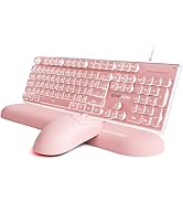 EWEADN GX710S Wired Keyboard and Mouse Combo with White Backlit Pudding Keycaps, Wrist Rest, Full...