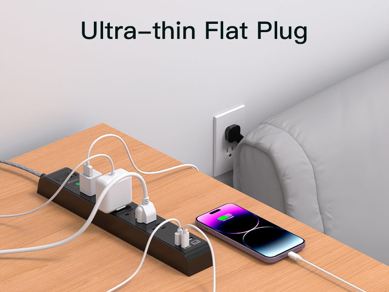 slim power strip flat plug