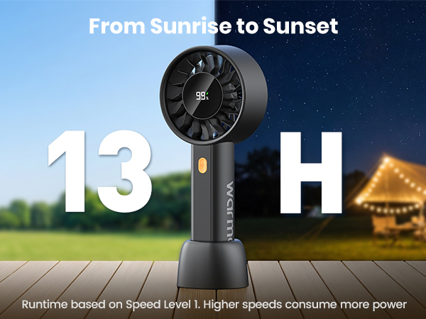 Portable Fan 13H Long Runtime Day to Night Camping Outdoor Use