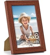 Vittanly 4x6 Picture Frame, Made of Solid Wood and Shatterproof Plexiglass, Wooden Photo Frame fo...