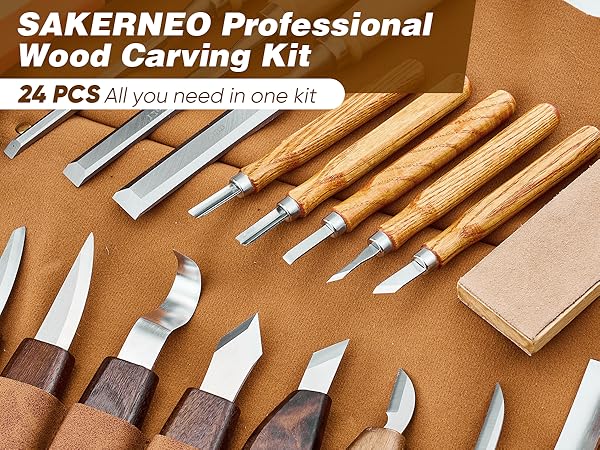SakerNeo Deluxe Wood Carving Kit, 25 Piece Wood
