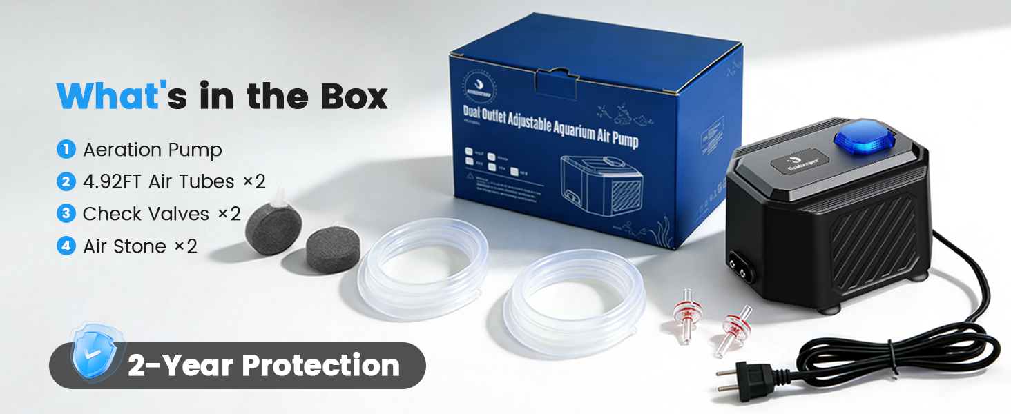 fishkeeper Powerfu Quiet Aquarium Air Pump Adjustable Dual-Outlet Fish Tank Air Pump